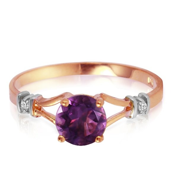 14K GOLD RING WITH NATURAL DIAMONDS & AMETHYST - Picture 1 of 4